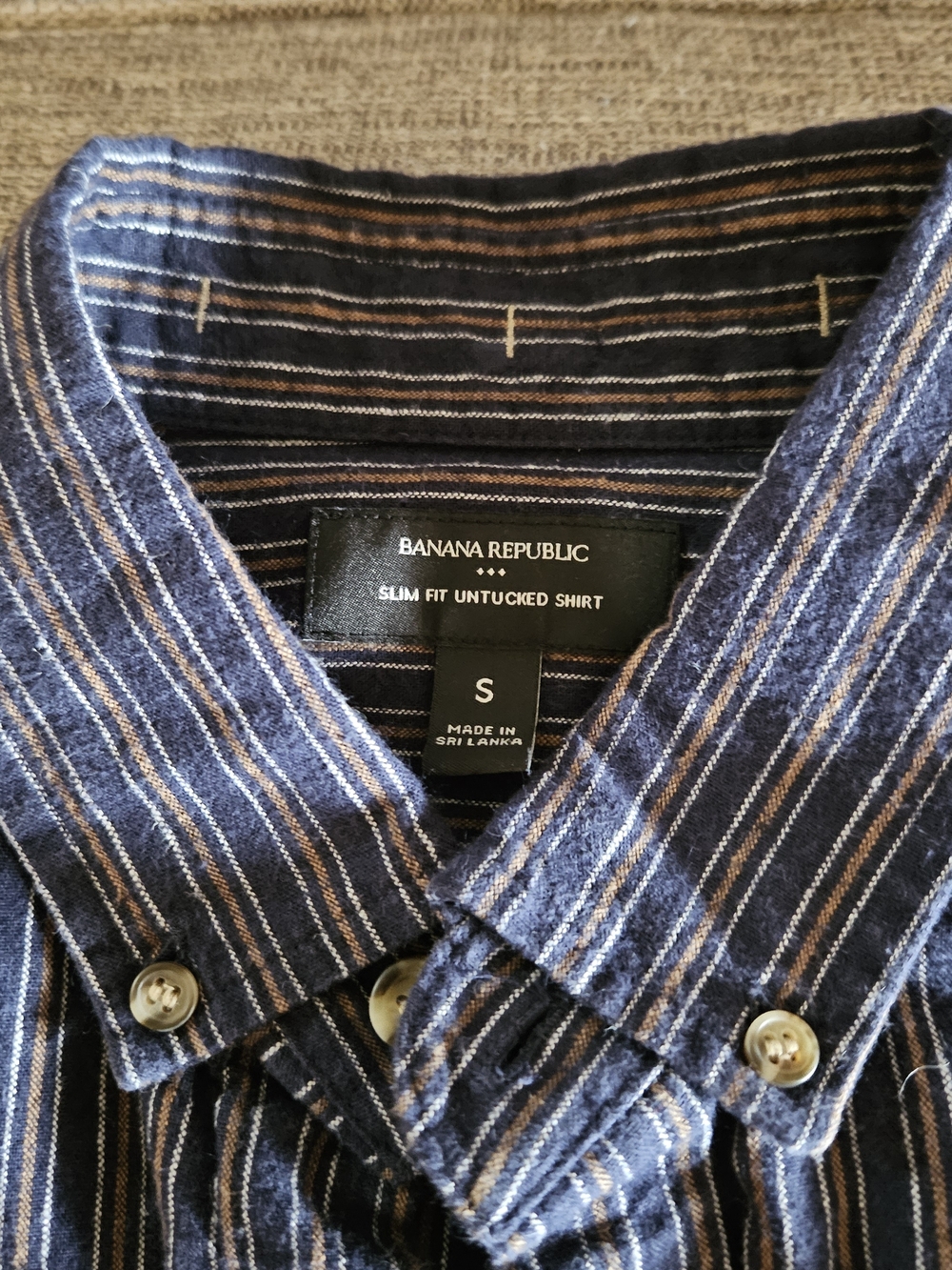 Banana Republic Navy and White Striped Button-Down Shirt - Picture 3 of 4